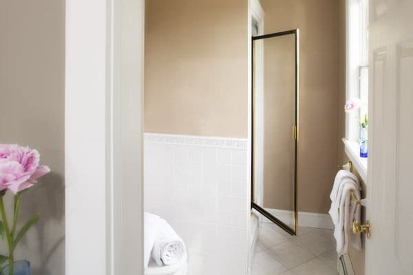 The stall shower in the bathroom.