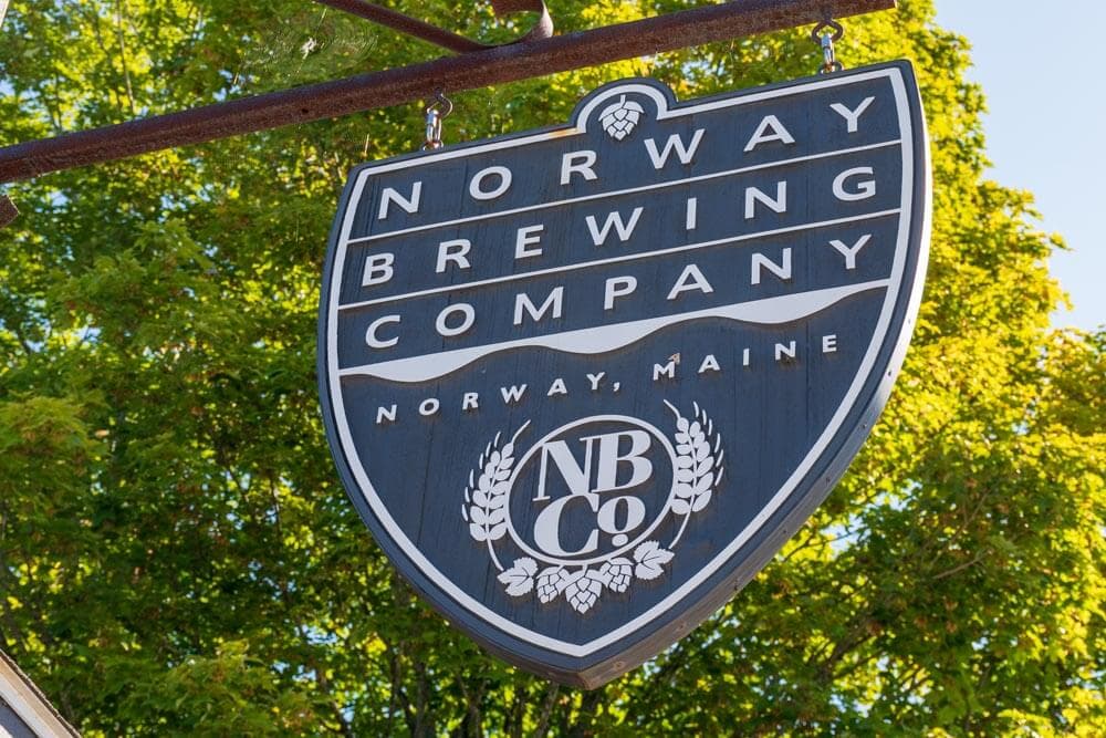 Sign for Norway Brewing Company in Norway, Maine.