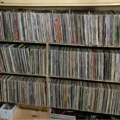 vintage vinyl record display at the willow flea market in maine