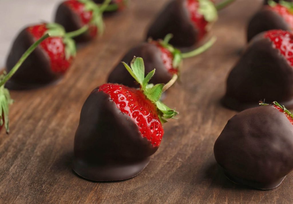 Rows of chocolate-covered strawberries