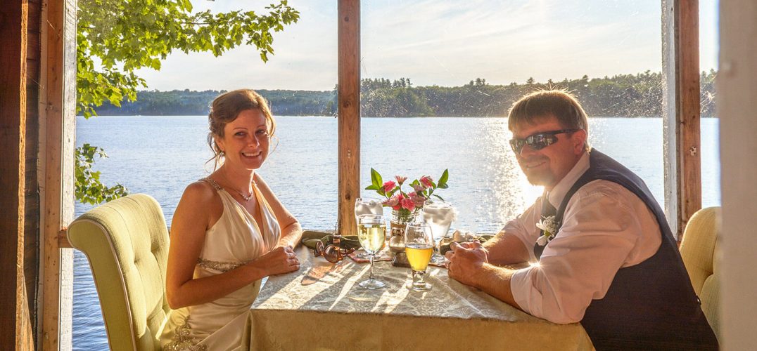Elopement couple enjoying the Ultimate Romance Dinner in our Boathouse Bistro