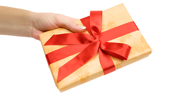 Gold Gift Box with Red Ribbon