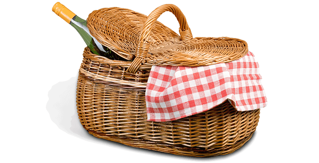 picnic basket with wine