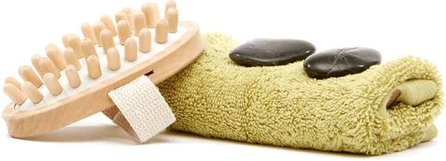 Green spa towel with stones and pumice