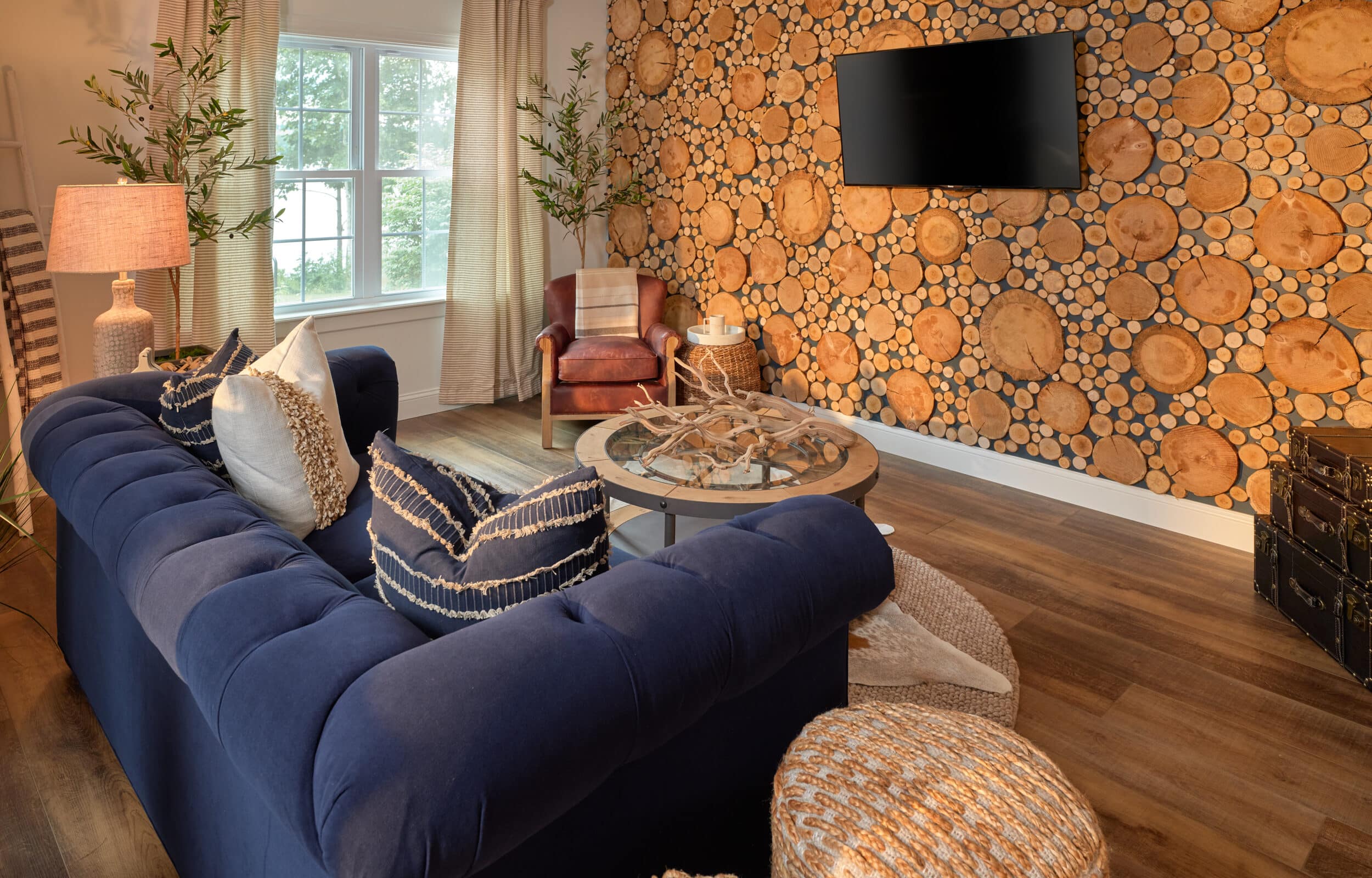 Living room and lake views