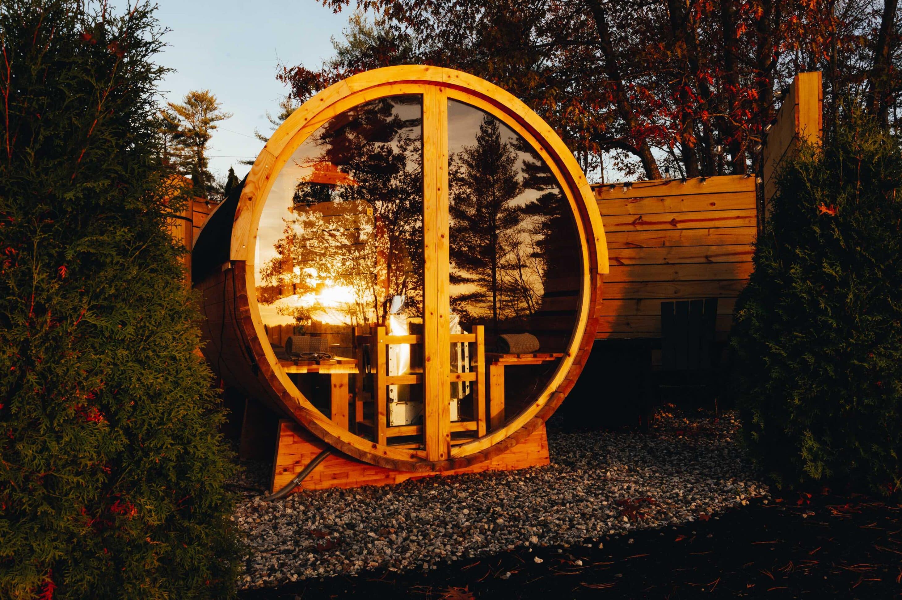 The front view of our sauna oasis